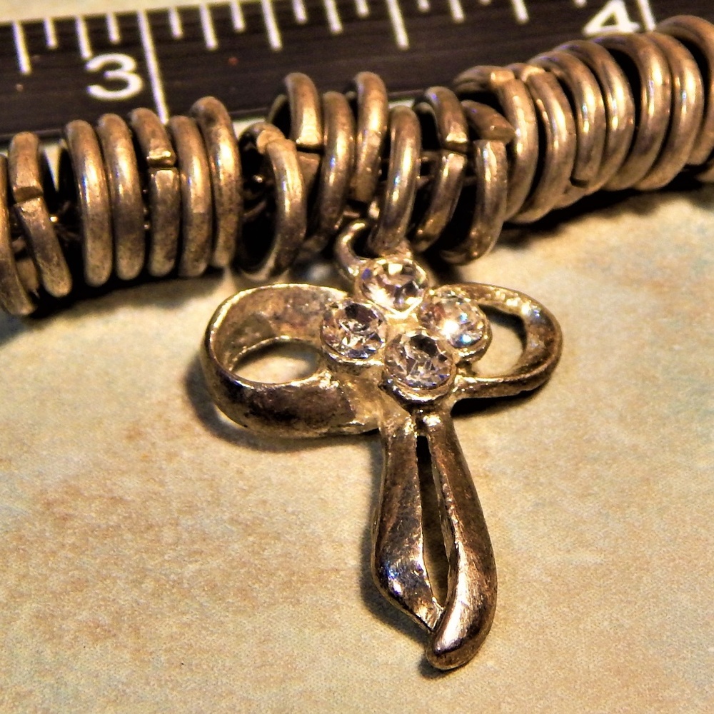 BoHo  Chain Ring Ball Bead Cross Bracelet - Picture 6 of 7